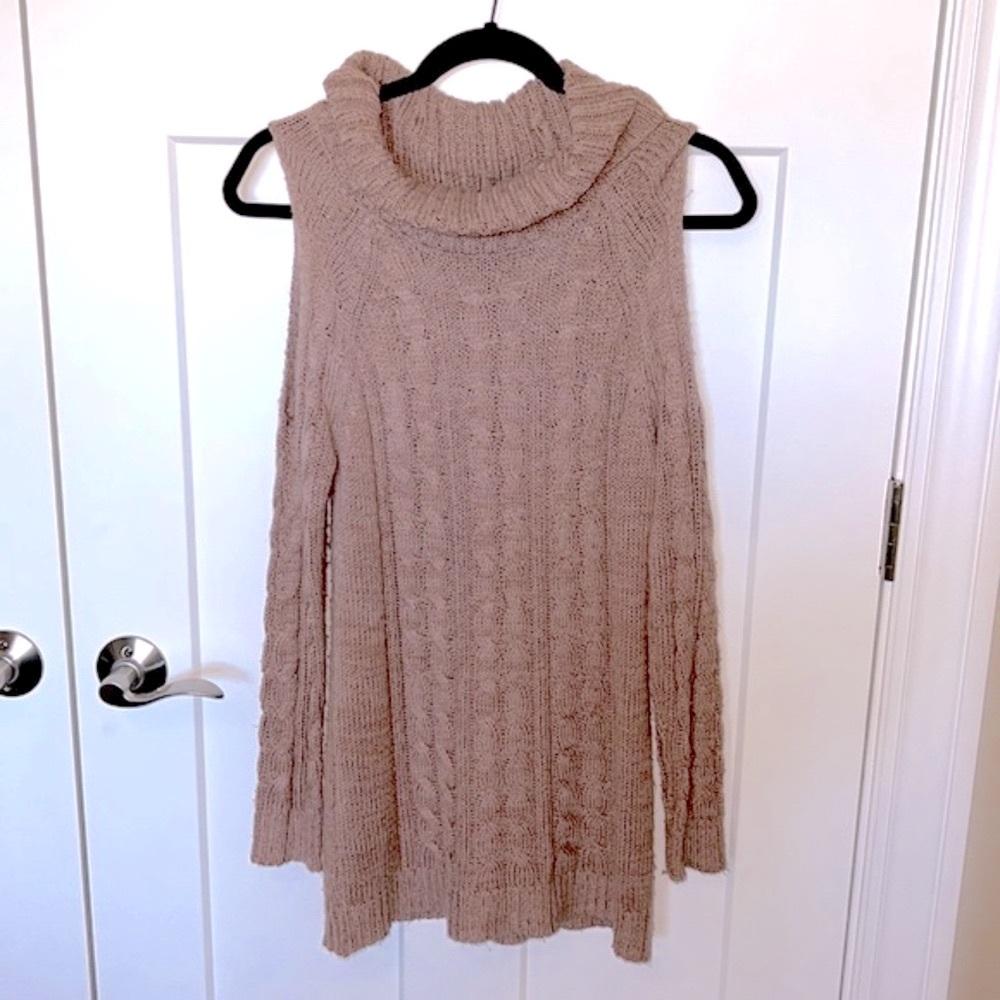 Dark Mauve High Neck Cold Shoulder Sweater